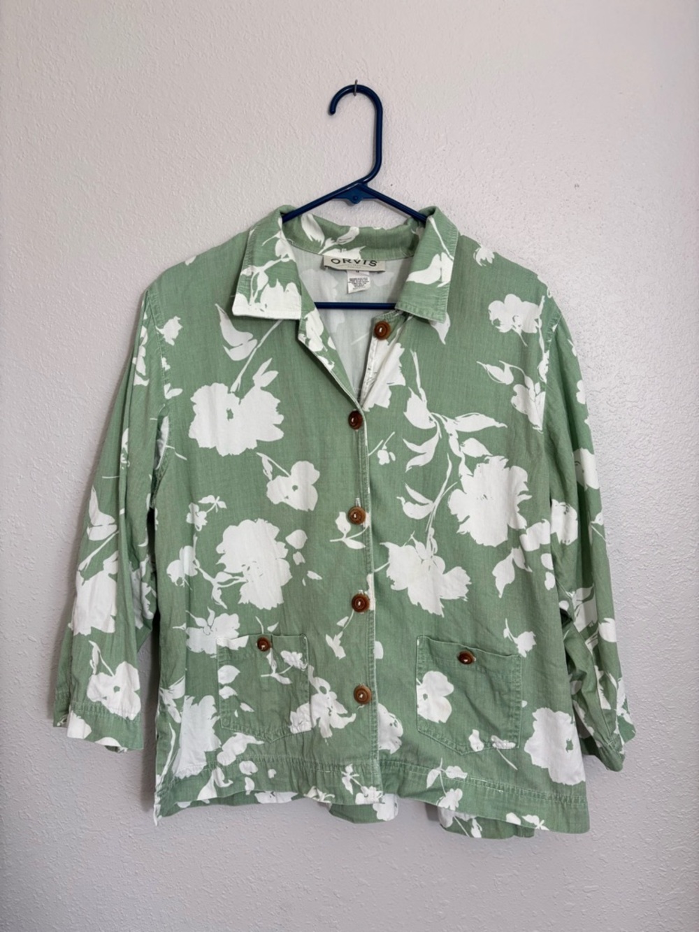 Orvis Sage Green and White Floral Button-Front Jacket